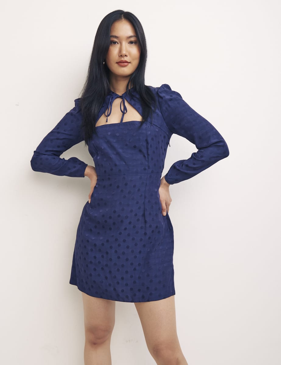Fearne Cotton Spot Jaquard Navy Nellie Mini Dress