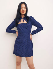 Fearne Cotton Spot Jaquard Navy Nellie Mini Dress
