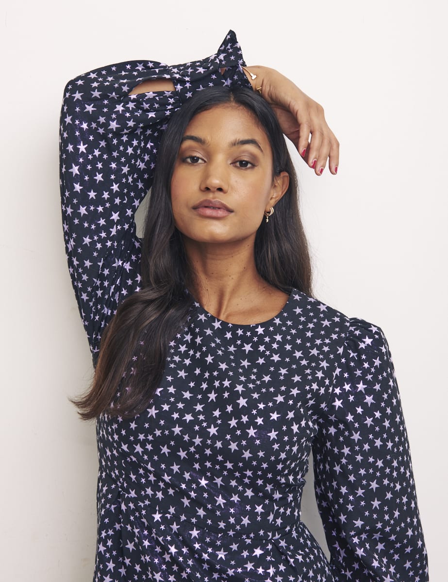 Black Star Jacquard Purple Peggy Mini Dress