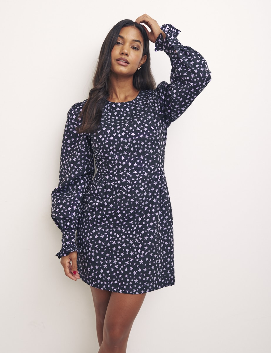 Black Star Jacquard Purple Peggy Mini Dress