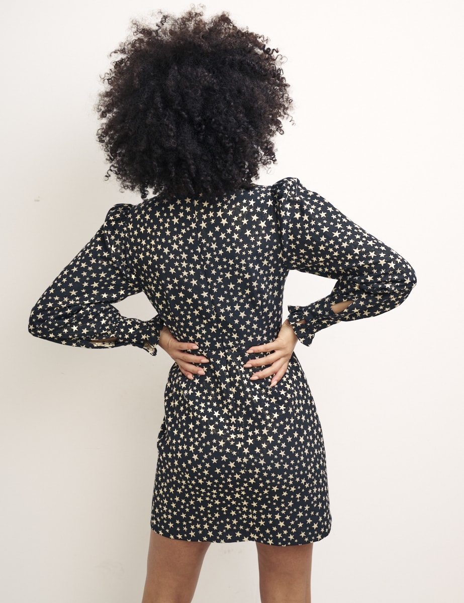 Black Star Jacquard Gold Peggy Mini Dress