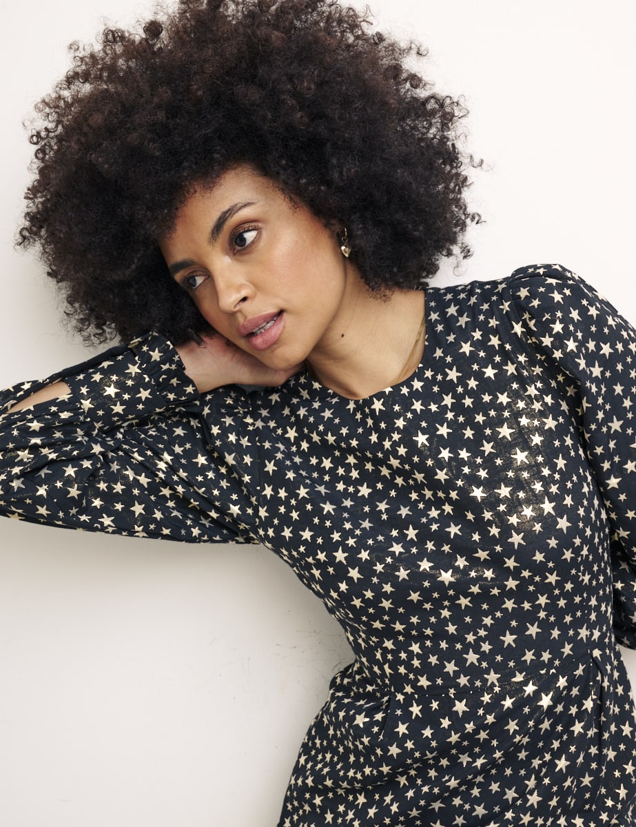 Black Star Jacquard Gold Peggy Mini Dress