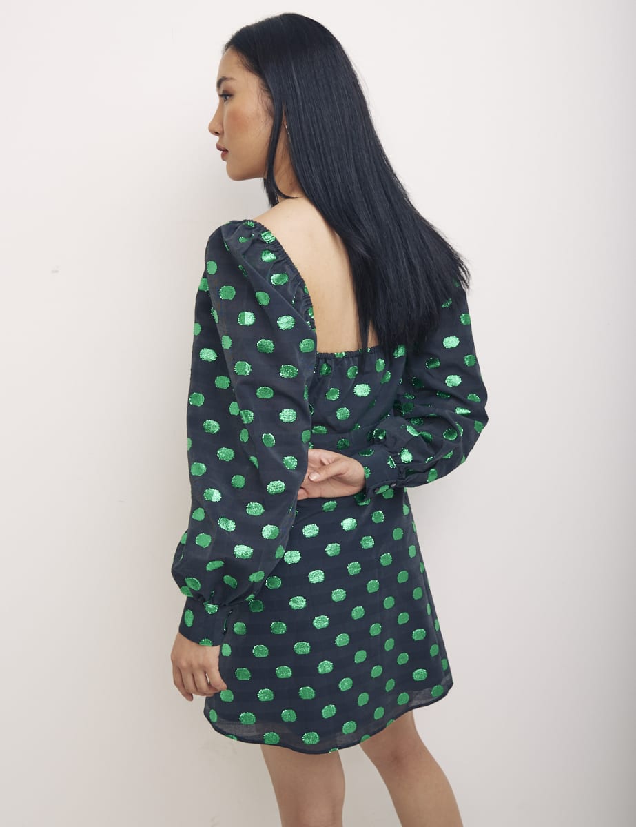 Taffeta Spot Green Mary Mini Dress