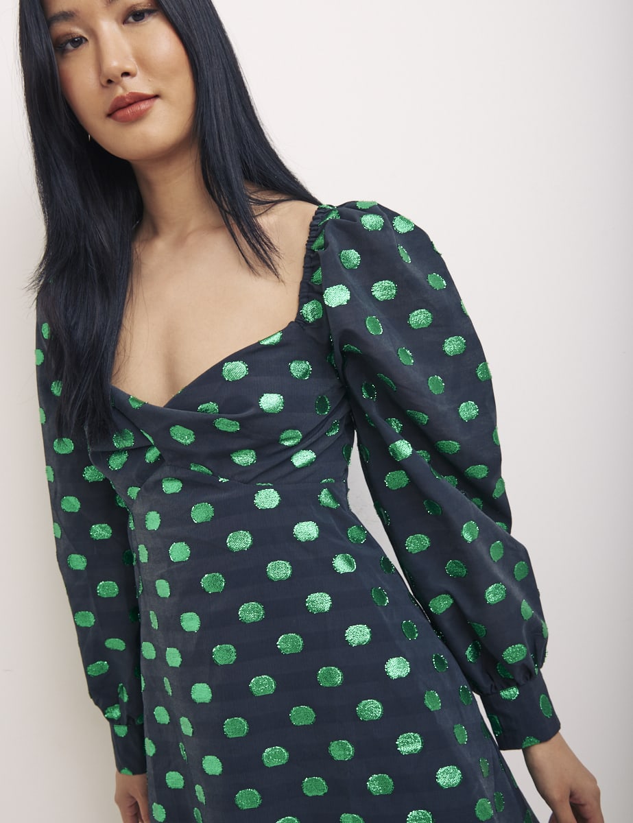 Taffeta Spot Green Mary Mini Dress