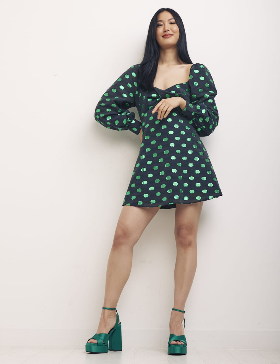 Taffeta Spot Green Mary Mini Dress