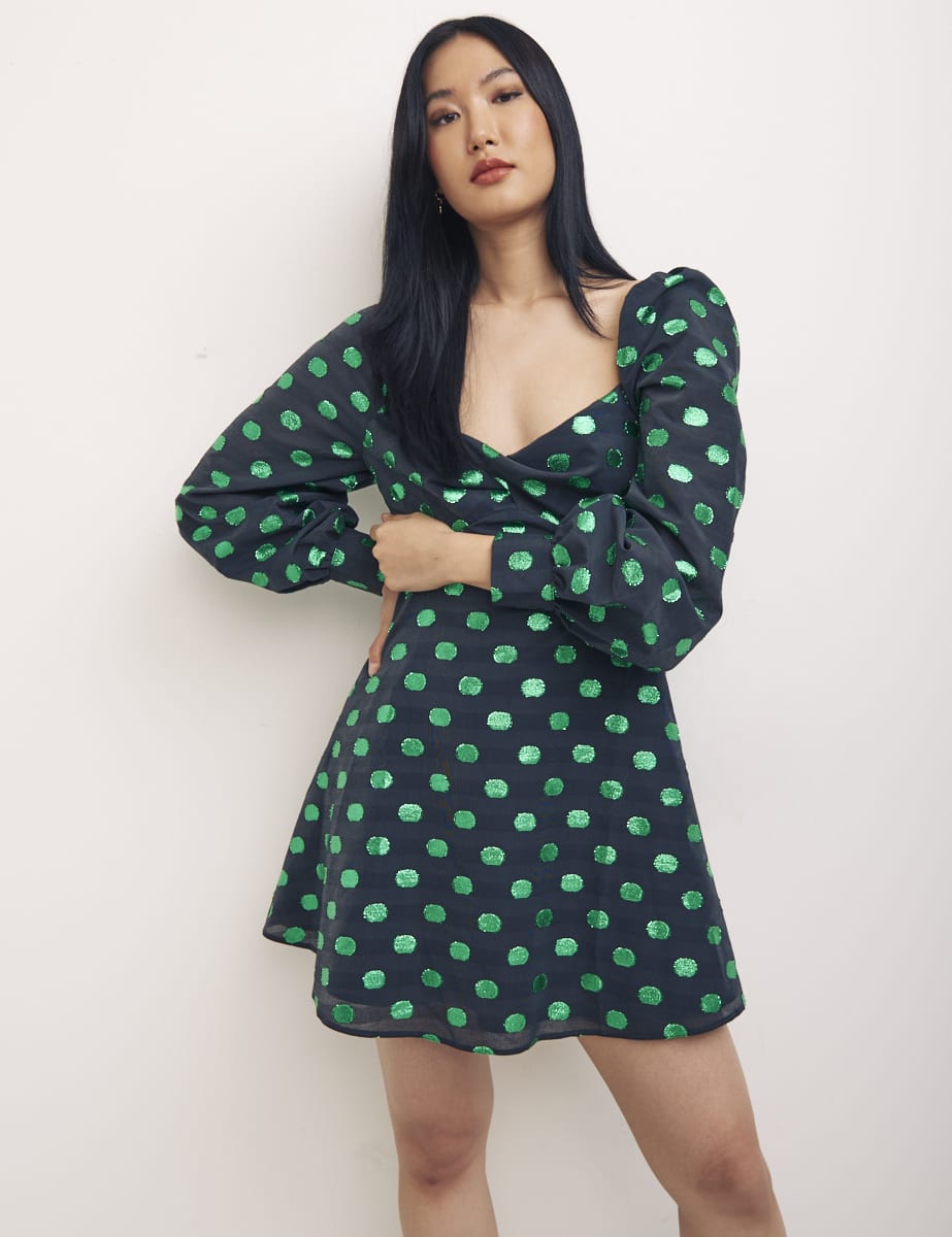 Taffeta Spot Green Mary Mini Dress