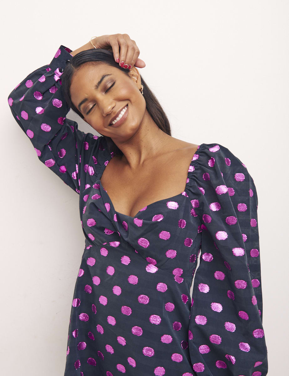 Taffeta Spot Lilac Mary Mini Dress