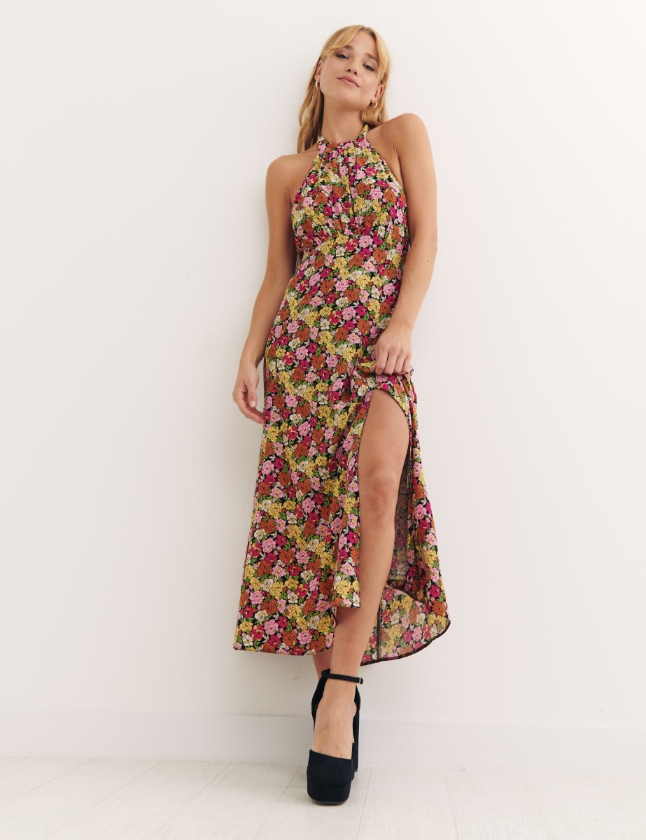 Multi Ditsy Floral Holly Halter Midi Dress