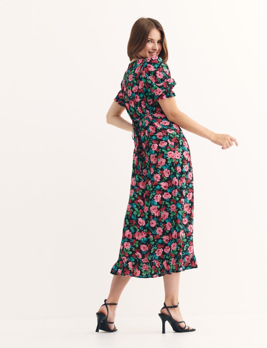 Navy Big Floral Delilah Midi Dress
