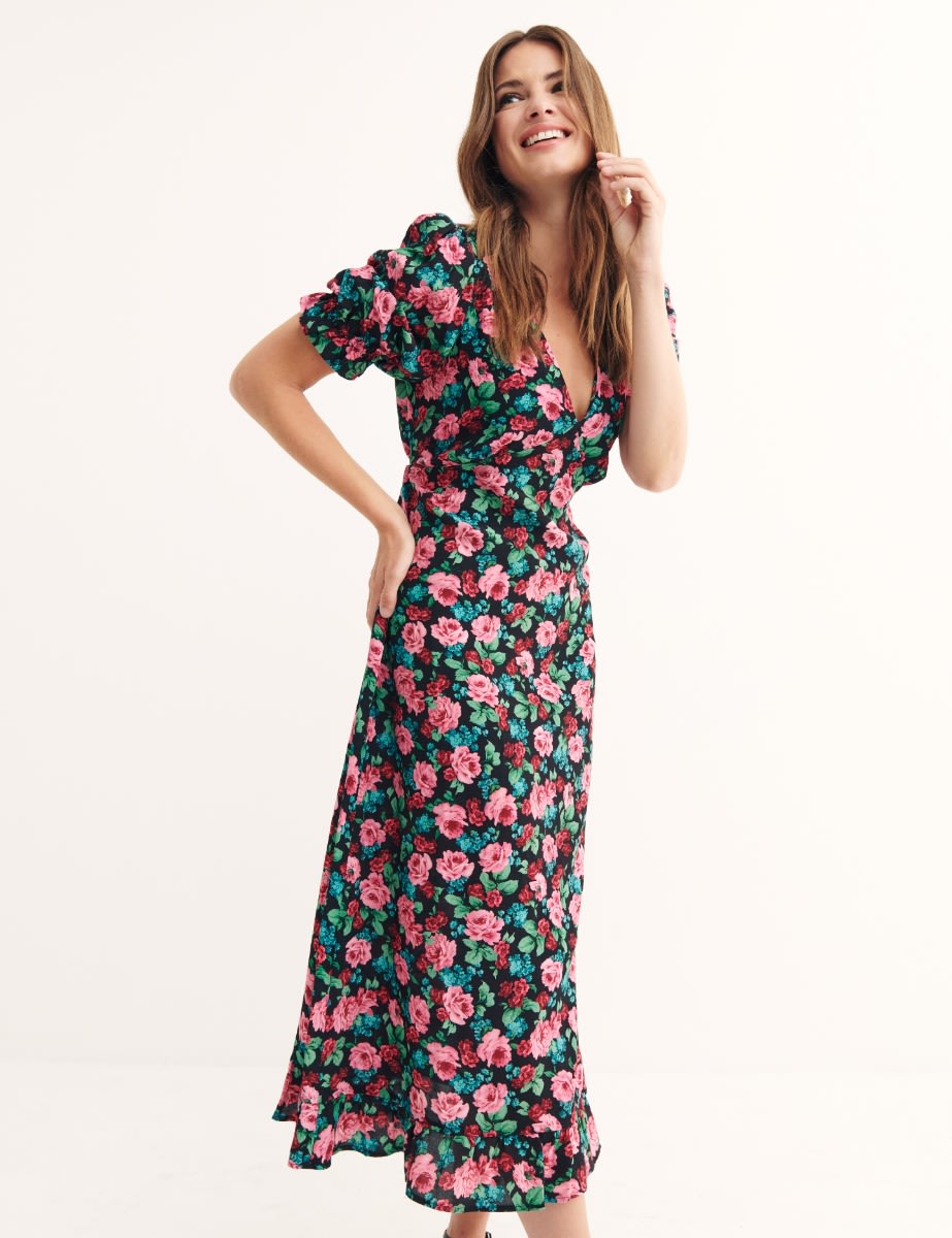 Navy Big Floral Delilah Midi Dress