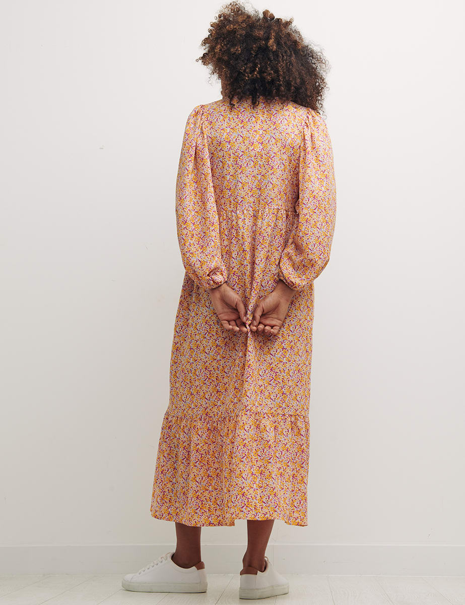 Orange Ditsy Floral Nora Midi Dress