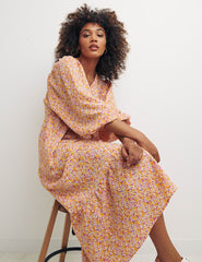 Orange Ditsy Floral Nora Midi Dress