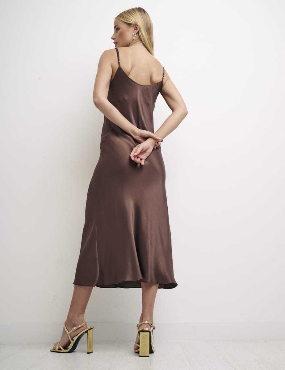 Brown Sophia Satin Cami Slip Dress