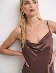 Brown Sophia Satin Cami Slip Dress