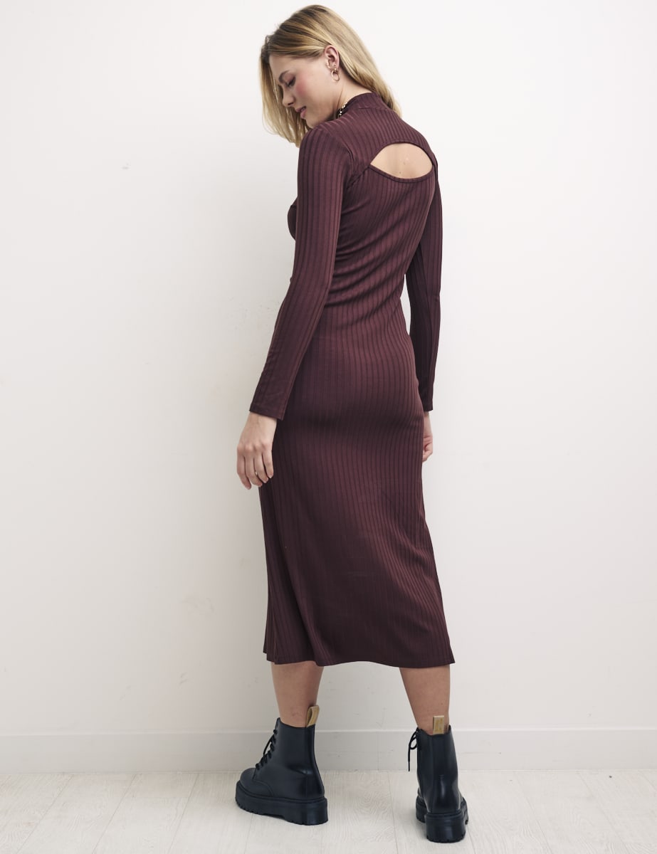 Brown Bailey Cutout Rib Midi Dress