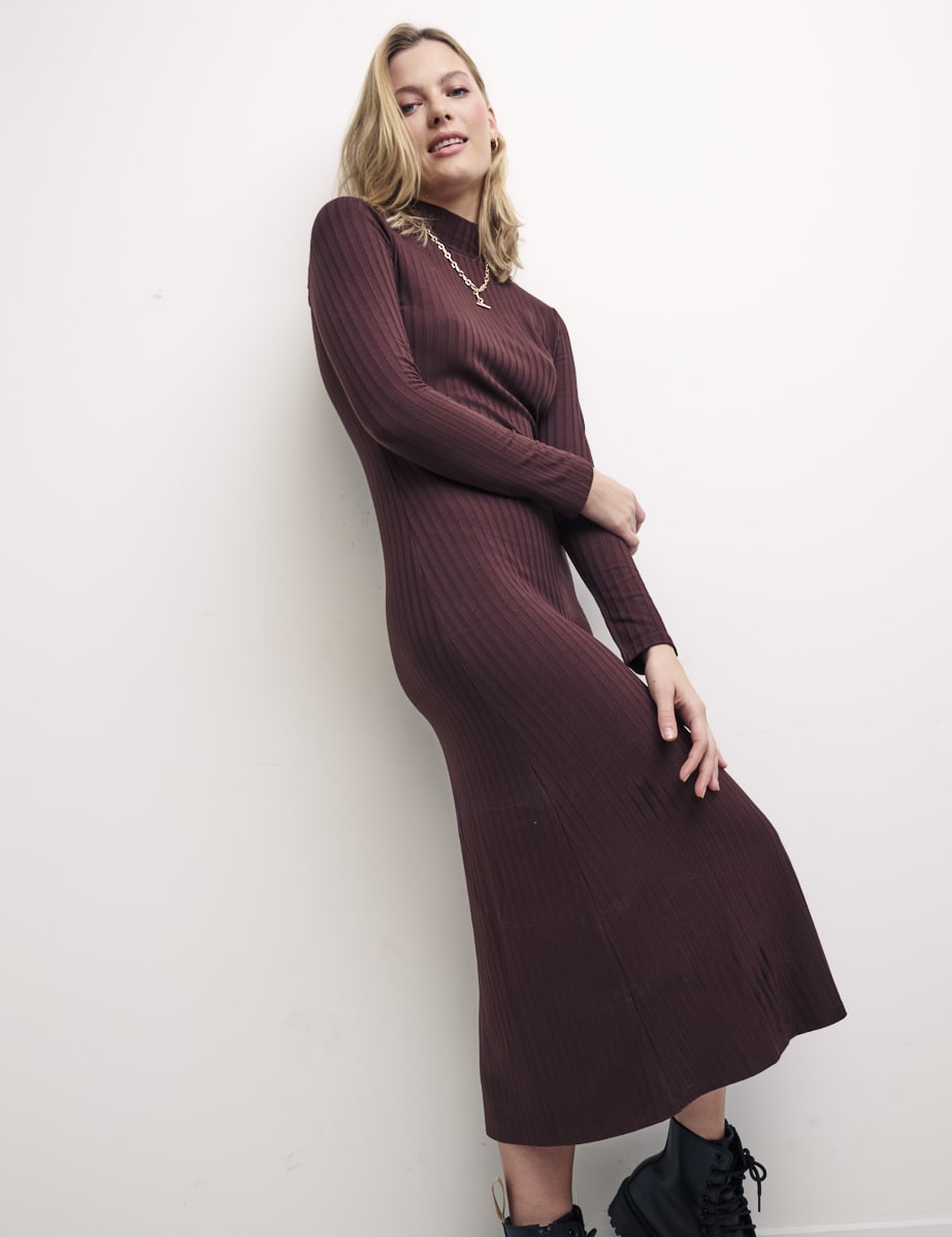 Brown Bailey Cutout Rib Midi Dress