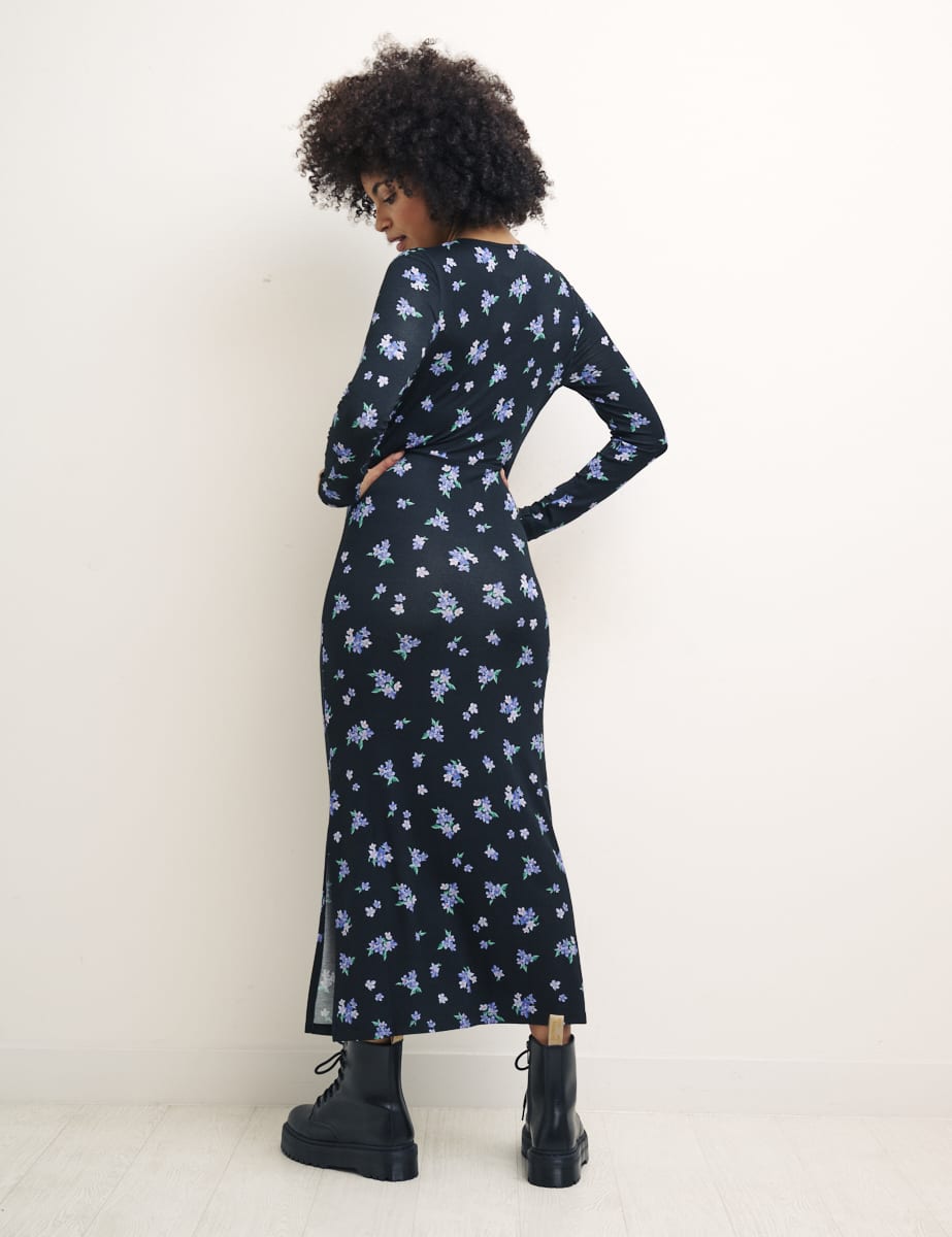 Floral Black Ember Midi Jersey Dress