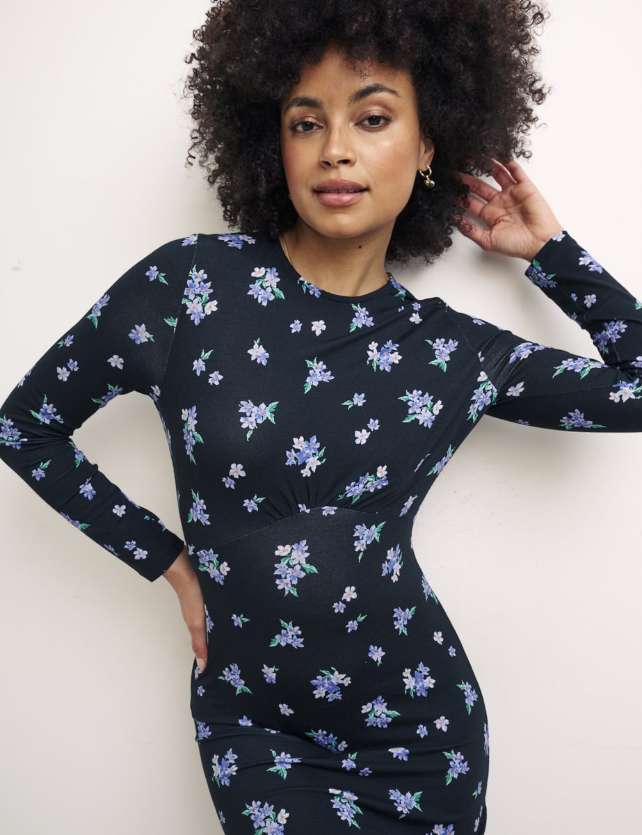 Floral Black Ember Midi Jersey Dress