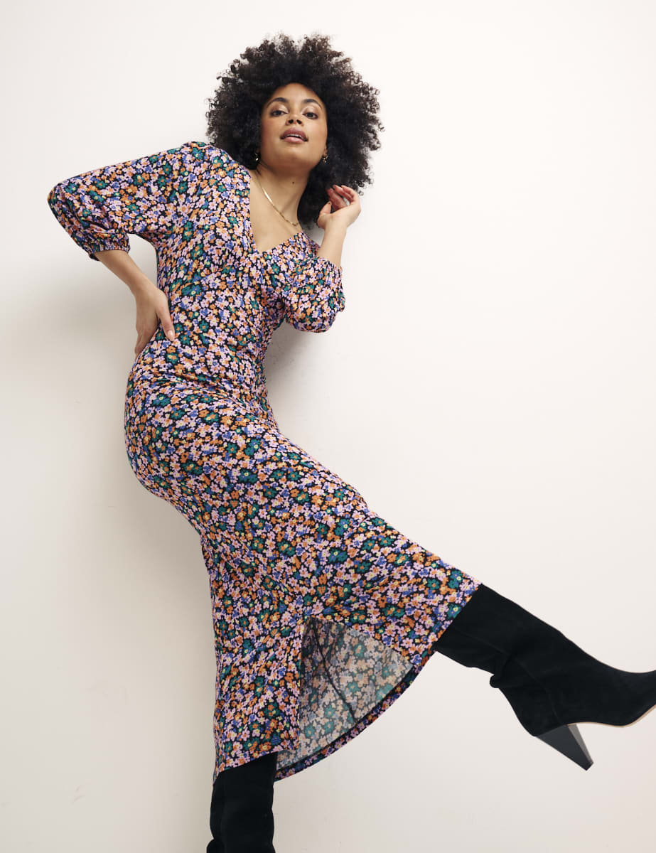 Multi Floral Hadley Midi Jersey Dress