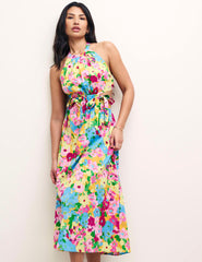 Watercolour Floral Halter Neck Christina Midi Dress