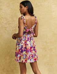 Tropical Floral Shirred Rashida Mini Dress