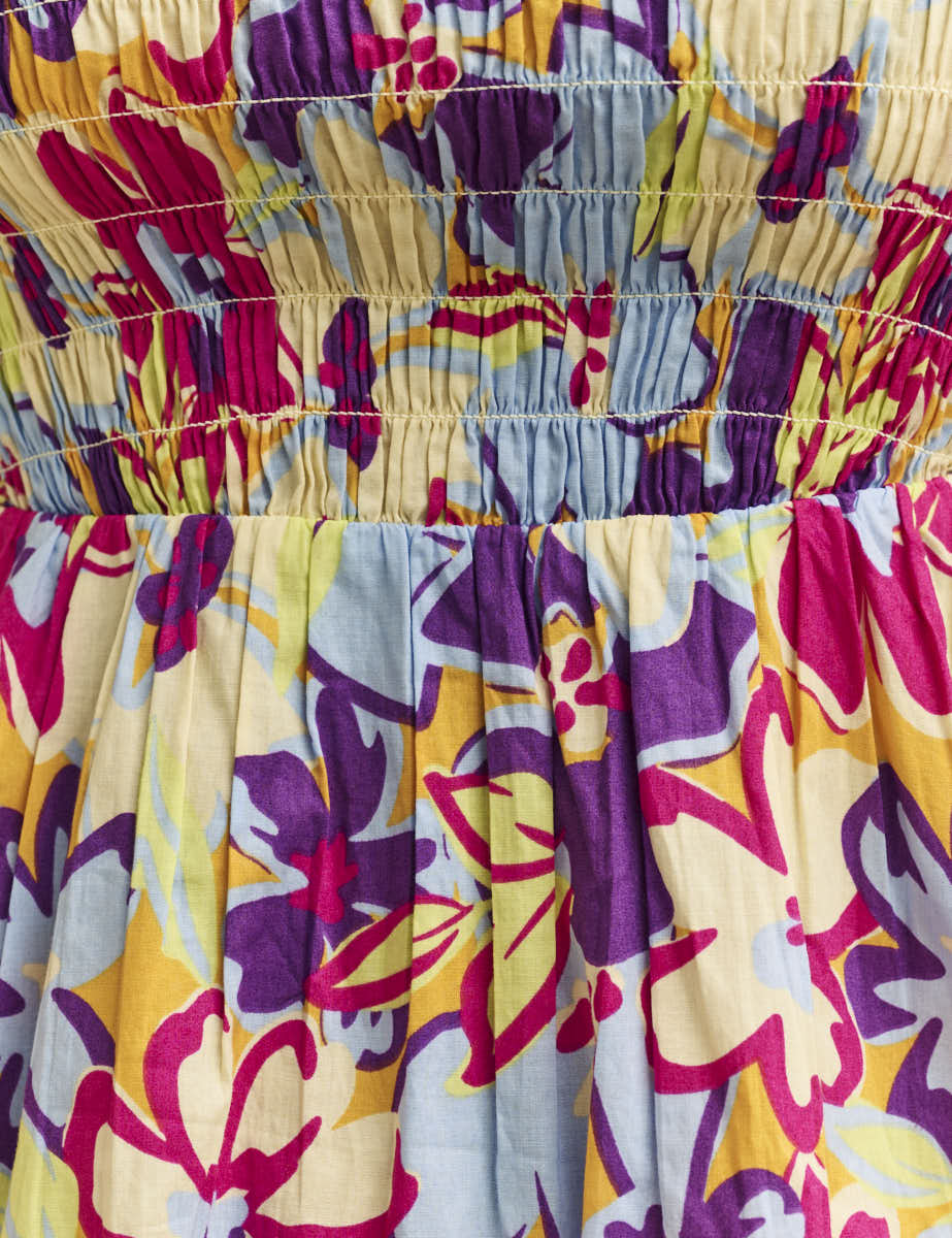 Tropical Floral Shirred Rashida Mini Dress