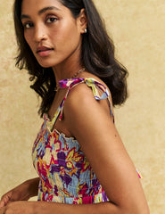 Tropical Floral Shirred Rashida Mini Dress