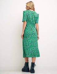 Cherry Print Alexa Shirring Midi Dress