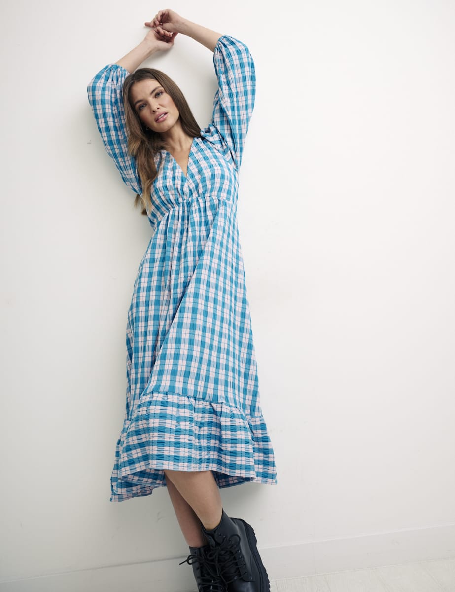 Blue Check Long Sleeve Ammie Dress