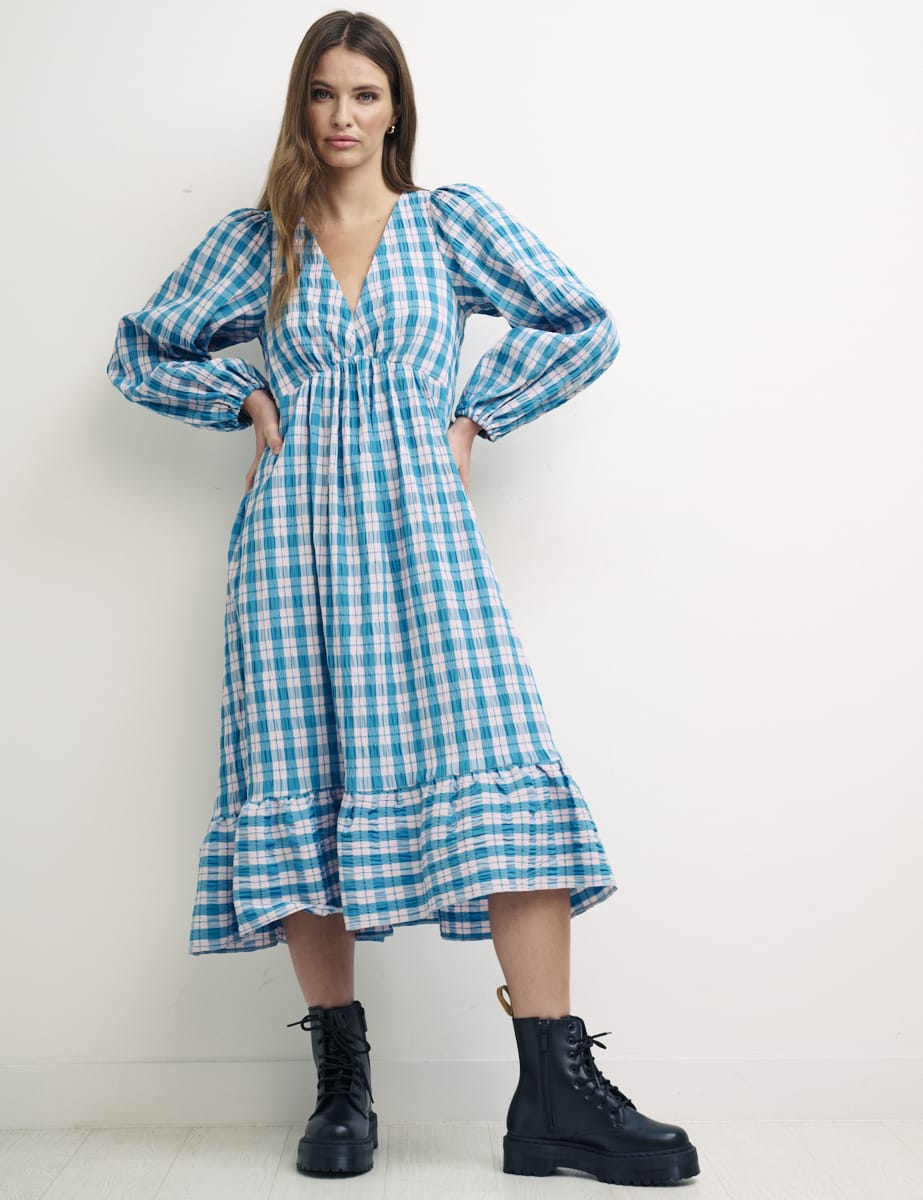 Blue Check Long Sleeve Ammie Dress