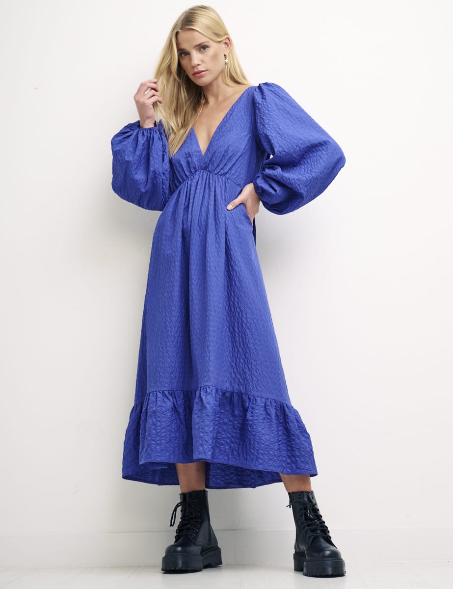 Blue Ammie Long Sleeve Midi Dress