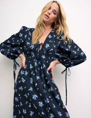 Black Ditsy Floral Margot Midi Dress