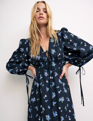 Black Ditsy Floral Margot Midi Dress