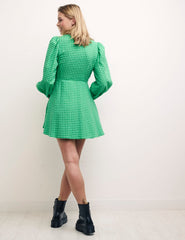 Green Checked Rio Long Sleeve Mini Dress