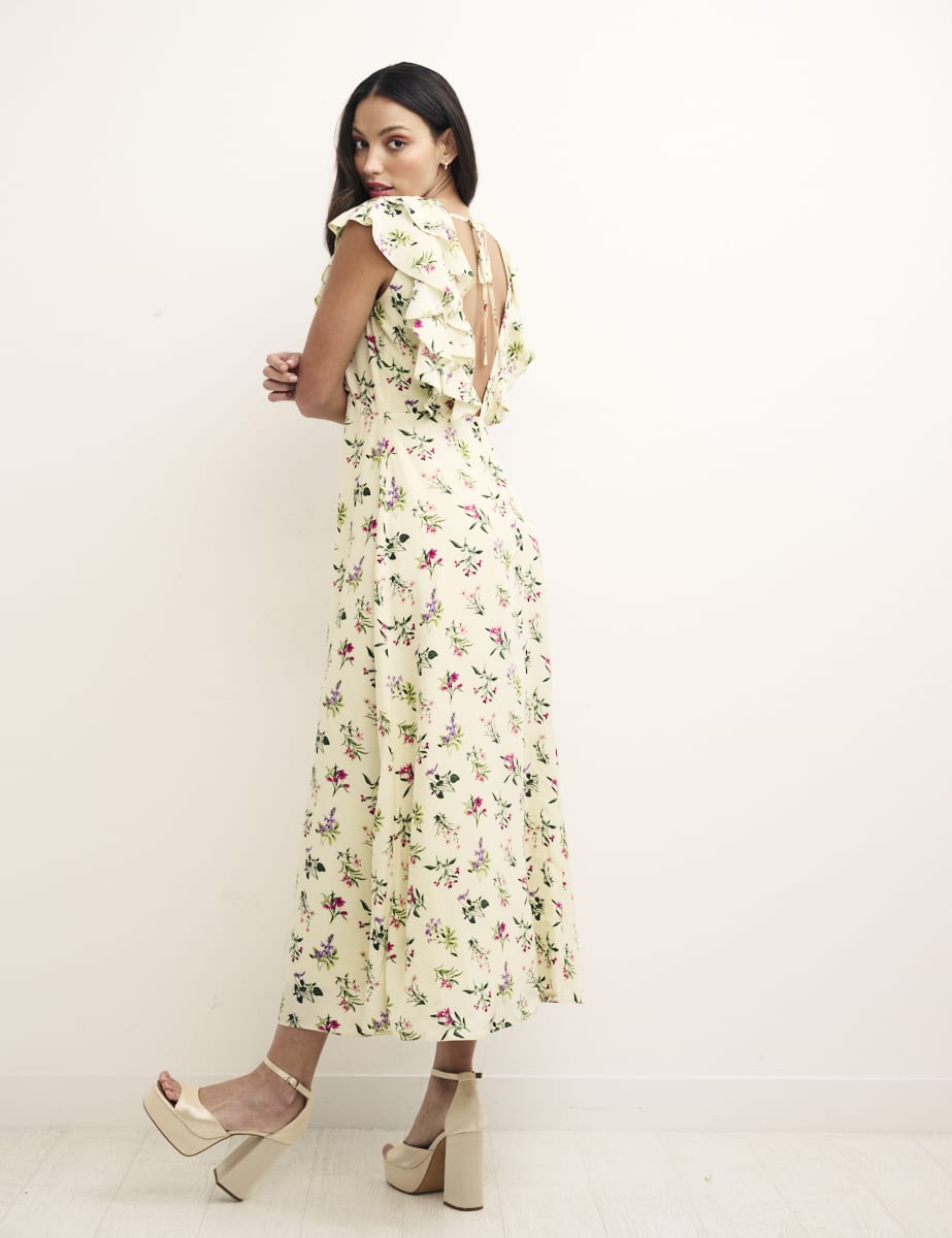 Cream Floral Coco Sleeveless Midi Dress