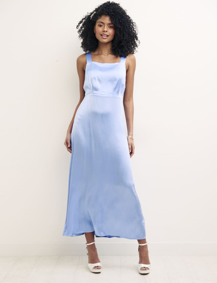 Sky Blue Satin Dora Bridesmaid Midaxi Dress