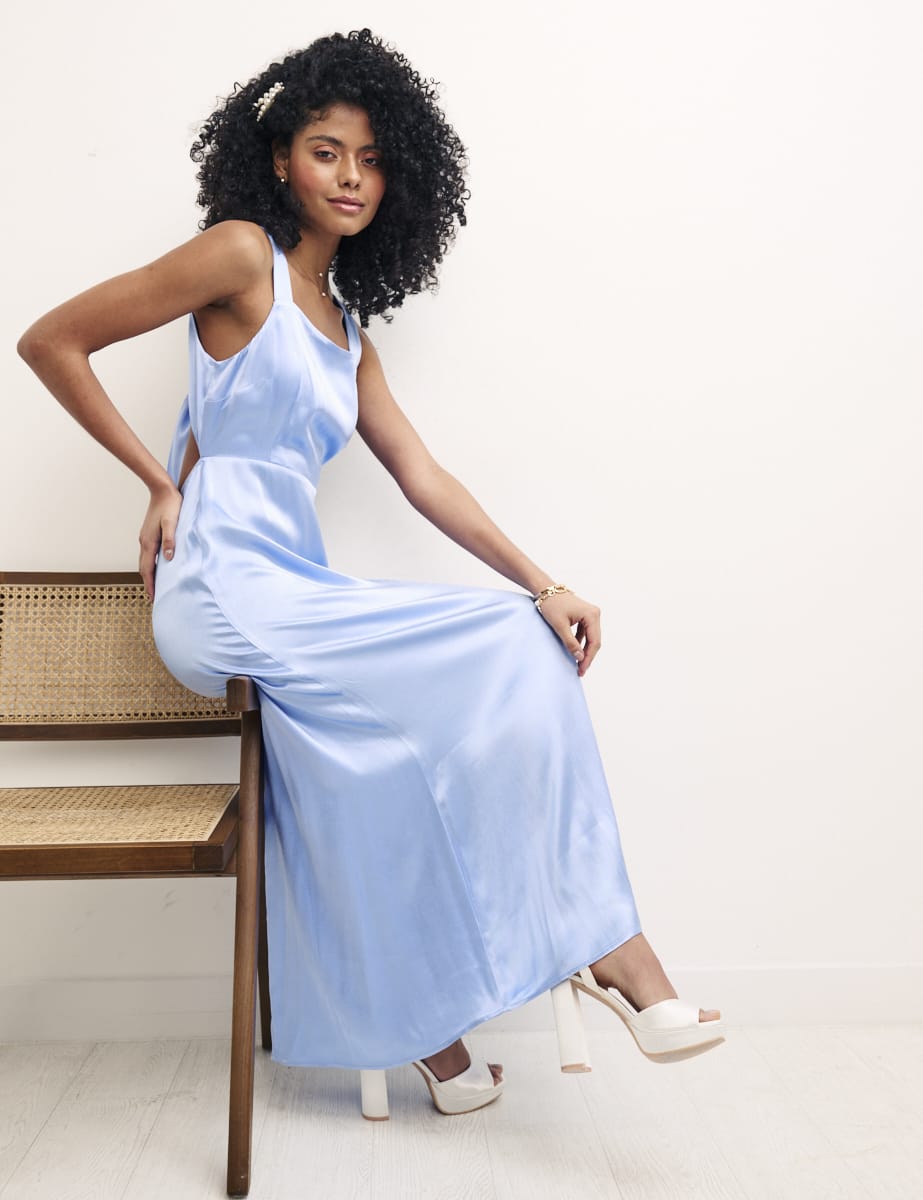 Sky Blue Satin Dora Bridesmaid Midaxi Dress