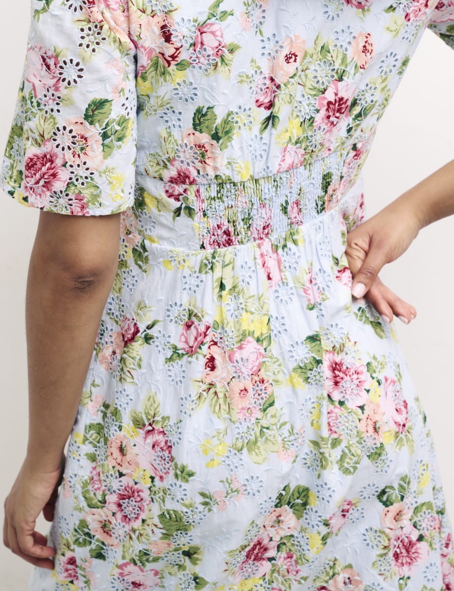Blue Floral Alexa Broderie Midi Dress