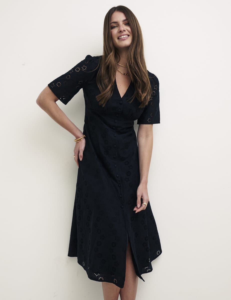 Black Alexa Broderie Midi Dress