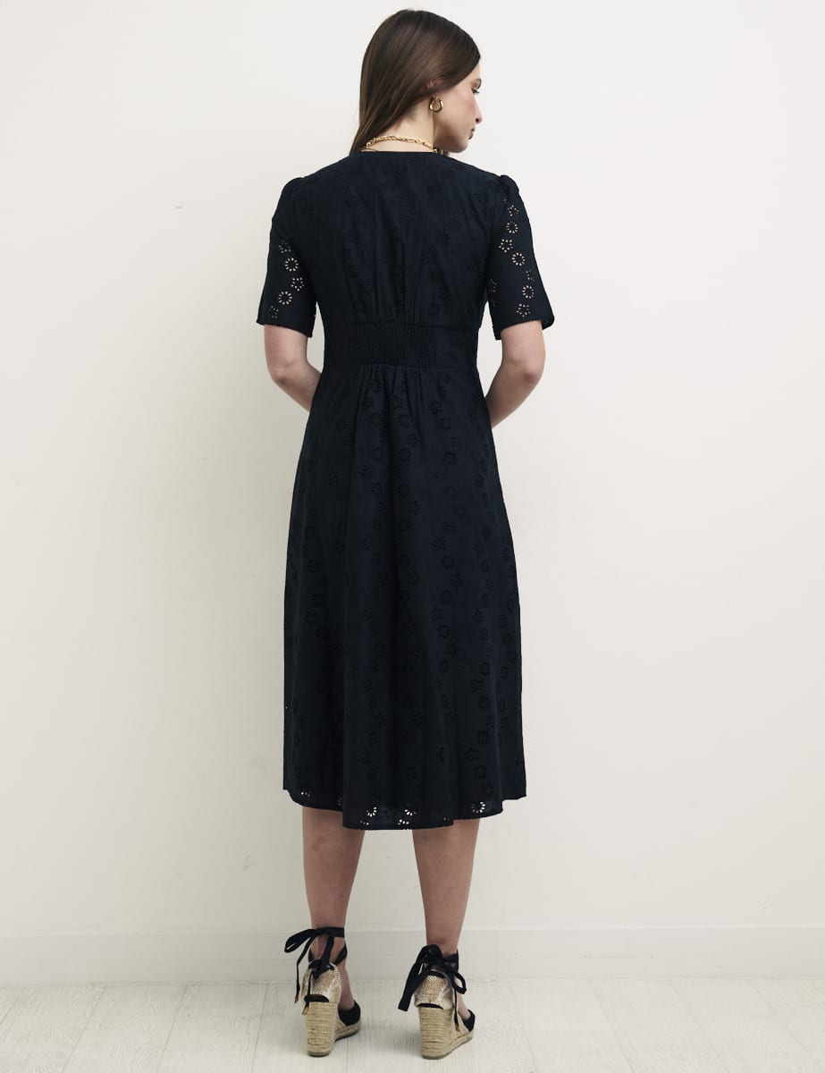 Petite Black Broderie Alexa Midi Dress