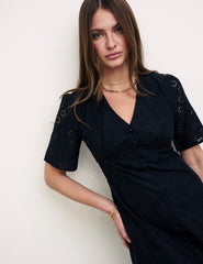 Petite Black Broderie Alexa Midi Dress
