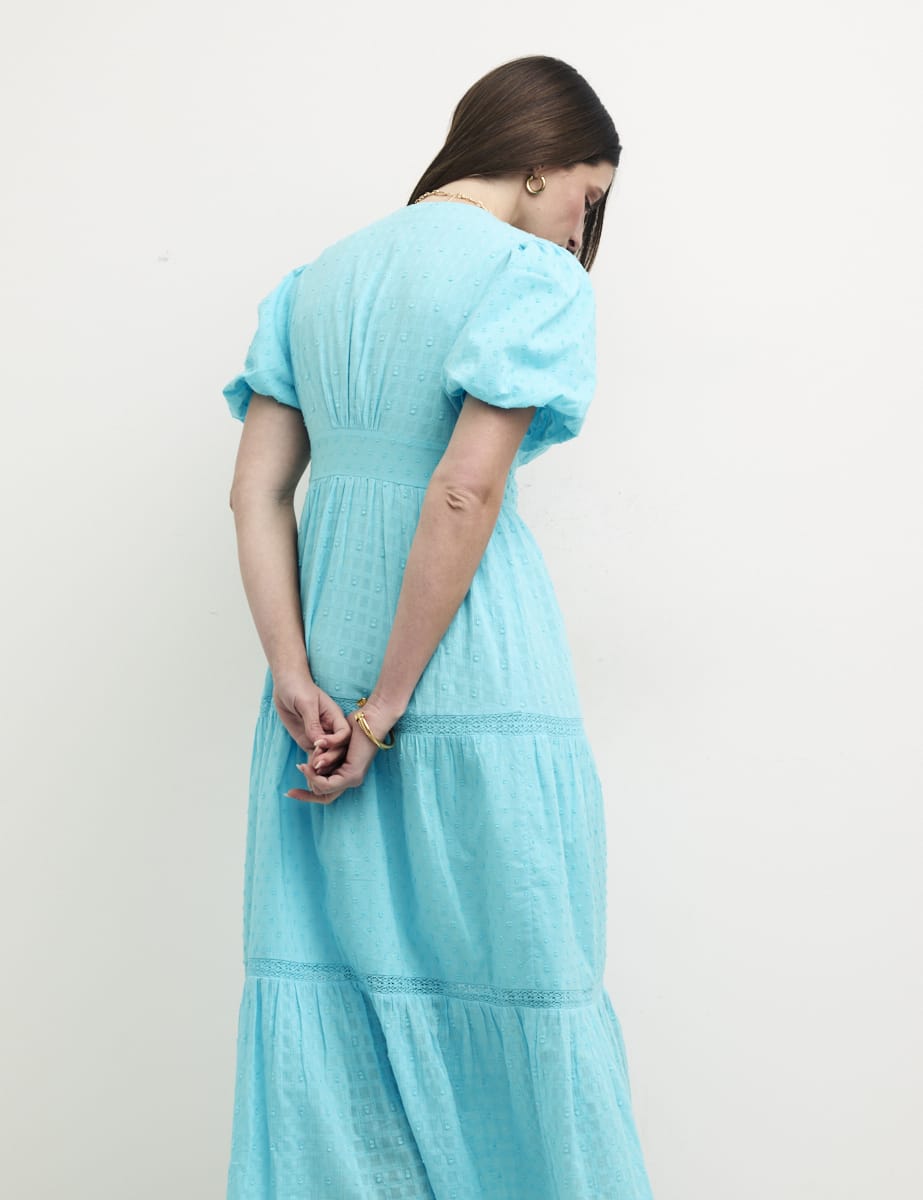 Blue Puff Sleeve Cici Midaxi Dress