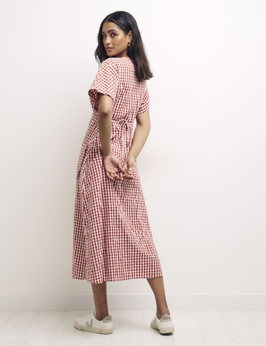 Brown & White Gingham Primrose Midi Dress