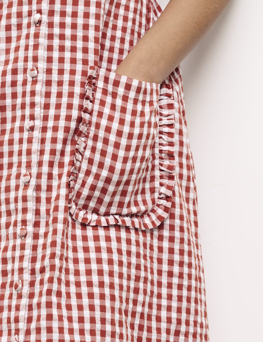 Brown & White Gingham Primrose Midi Dress