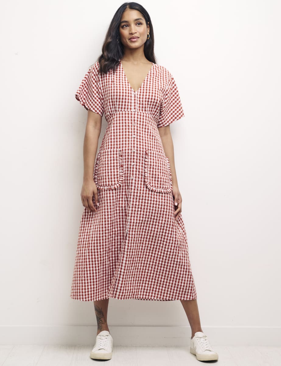 Brown & White Gingham Primrose Midi Dress
