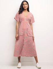 Brown & White Gingham Primrose Midi Dress