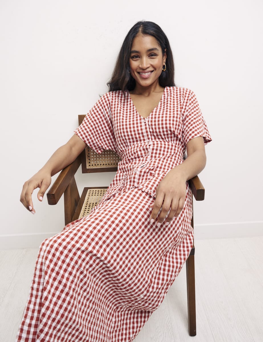 Brown & White Gingham Primrose Midi Dress