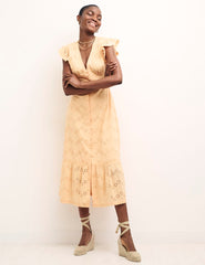 Peach Broderie Azalia Midi Tea Dress