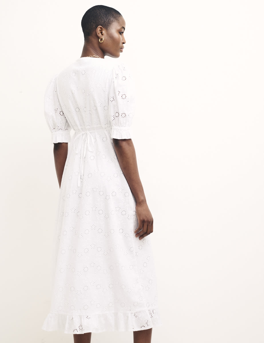 White Demi Broderie Midi Dress