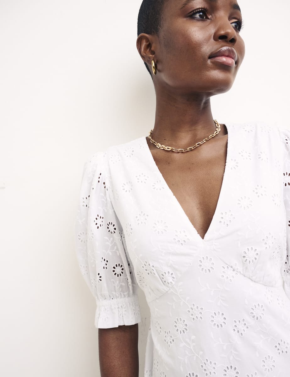 White Demi Broderie Midi Dress